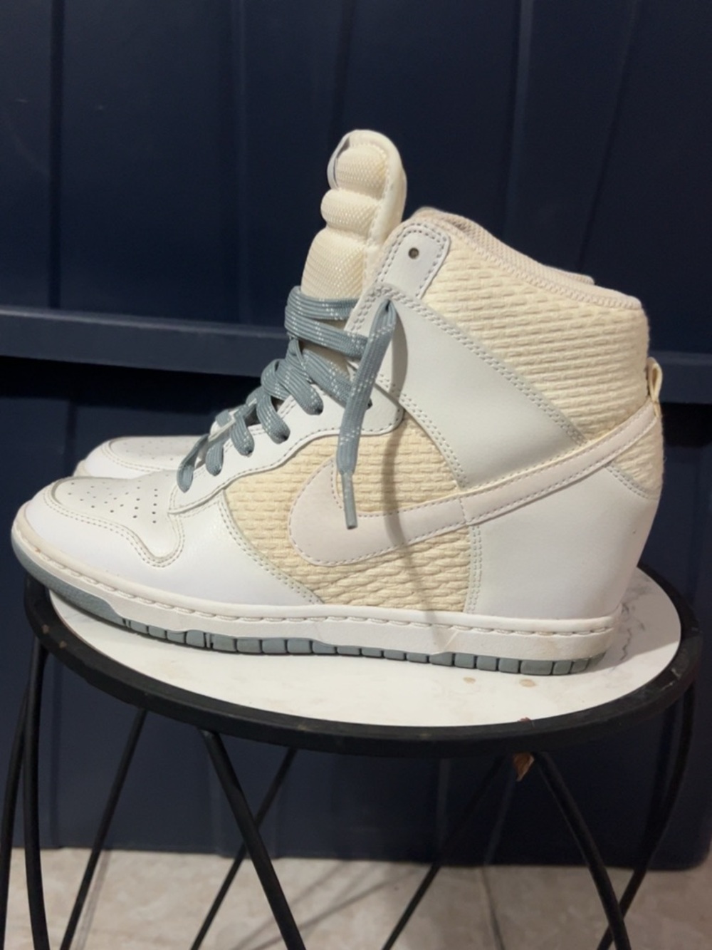 Nike Women's High-Top Wedge Sneakers in Cream and Light Gray